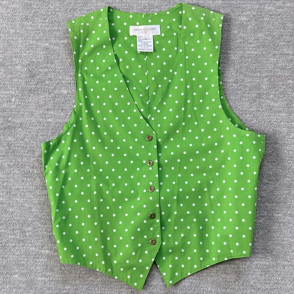 Jones New York Sport Vintage Green Polka Dot Cotton Vest - Picture 1 of 8